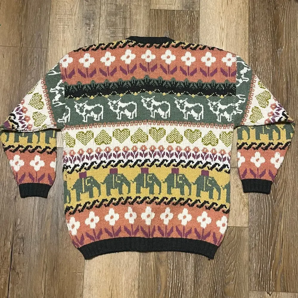 Vtg Via Spina Knit Cardigan Sweater L Wool Blend Cottagecore Grandma Farm Whimsy